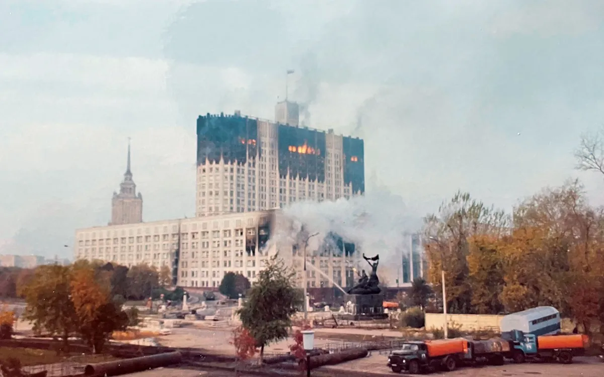 The shelling of the House of Soviets, Moscow, 1993.