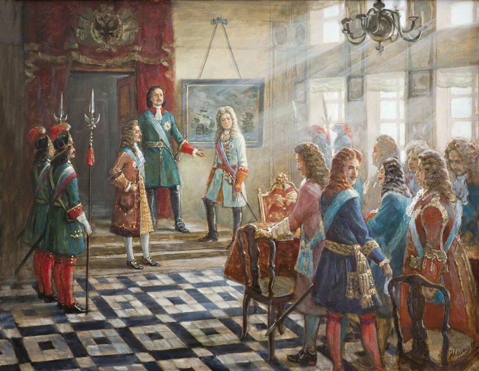 Peter I establishes the Chief Procuracy of Russia (painting by I. Mashkov).