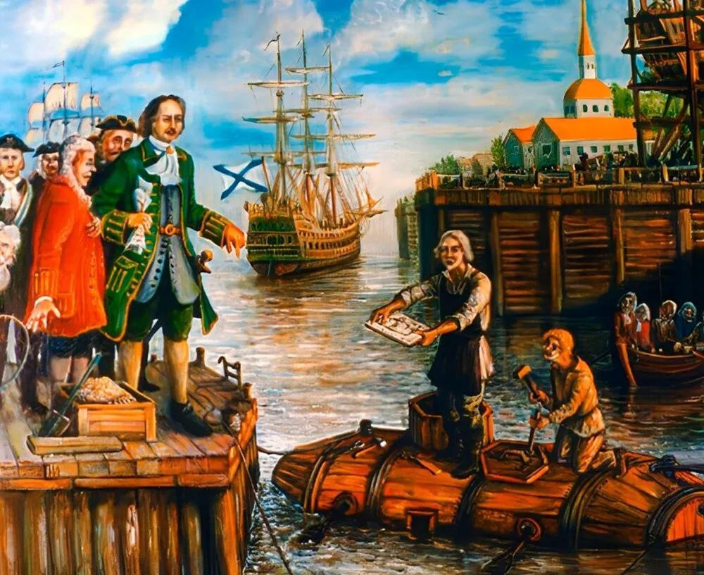 Peter I. wohnt der Erprobung des „verborgenen Schiffes“ bei — des ersten russischen U-Boots.